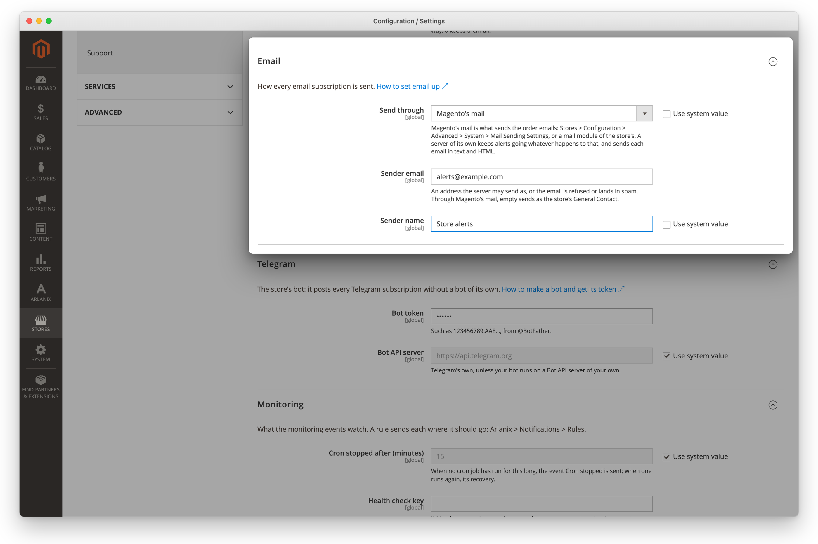 The Email group, sending through Magento's mail