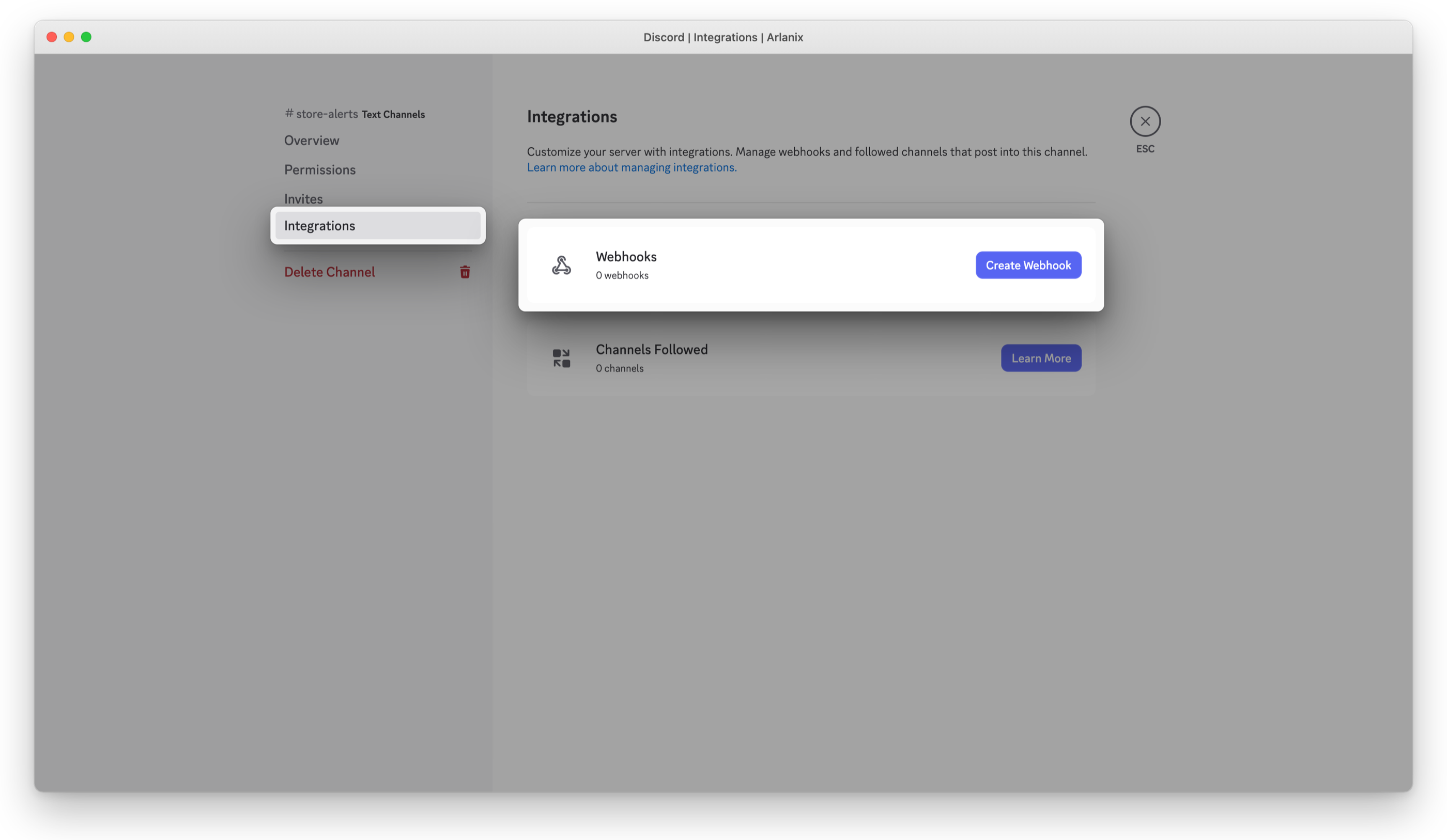 Integrations: Webhooks and Create Webhook