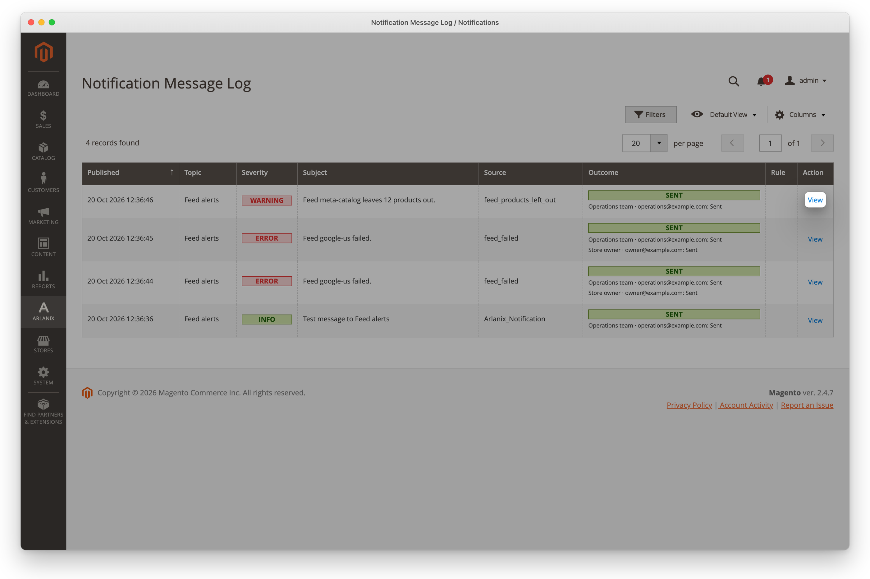 The Message Log: View lifted in a message's row