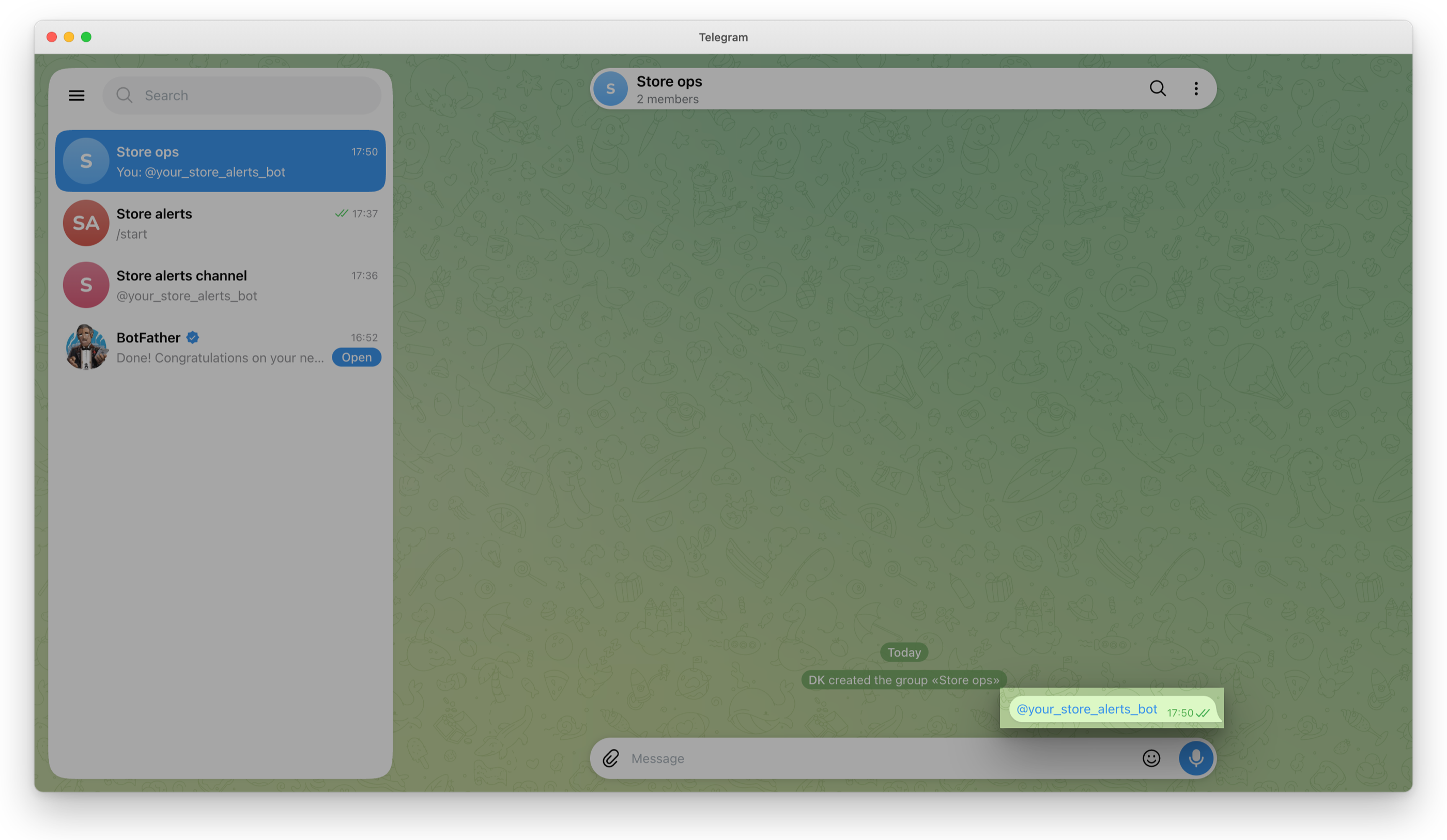 Store ops: the bot mentioned in the group