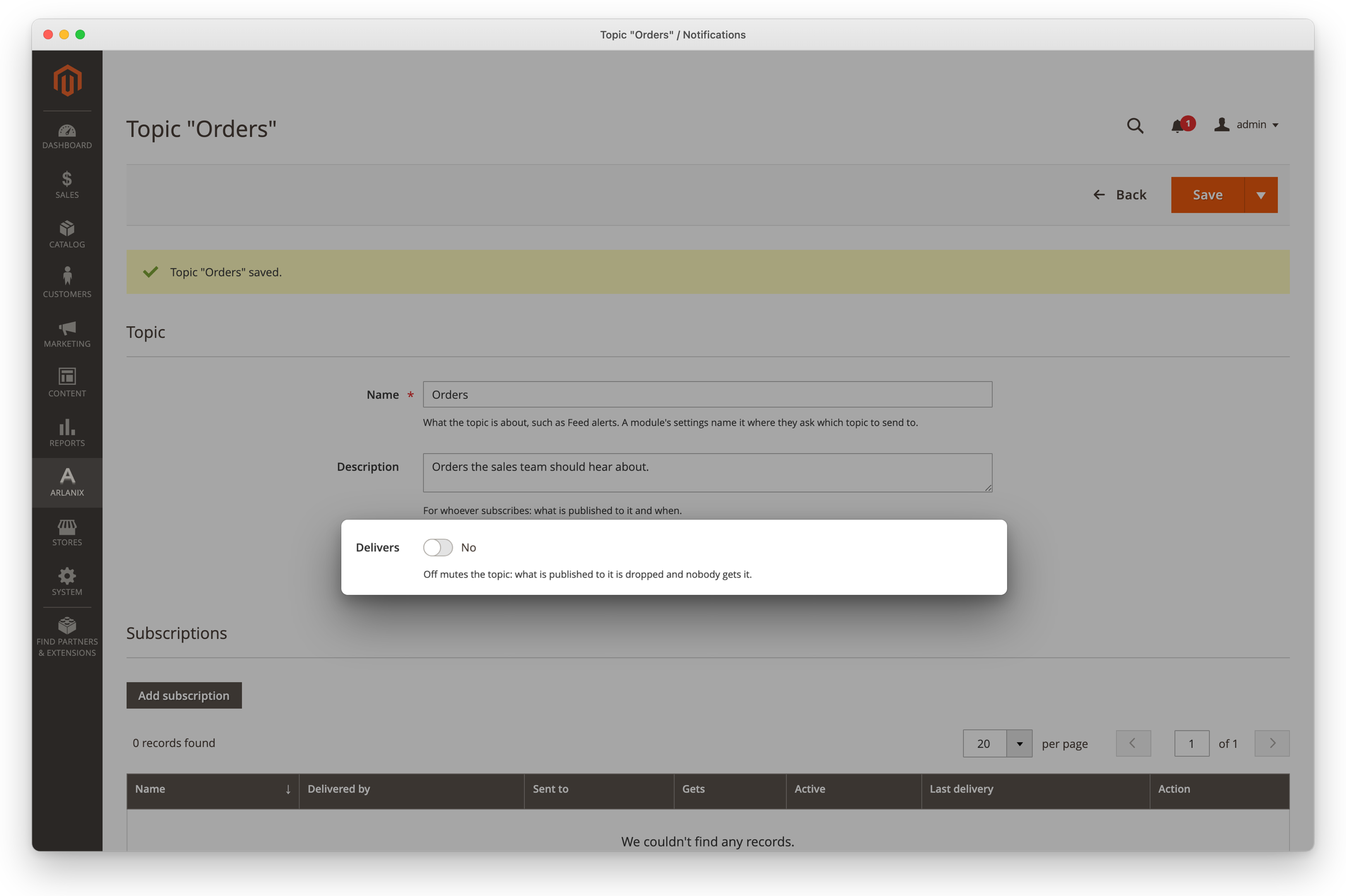 Delivers switched off on the topic's page