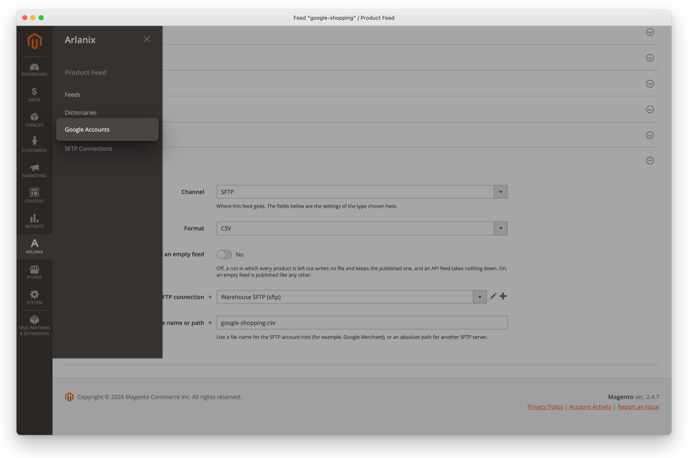 The Arlanix menu open, with Google Accounts lifted
